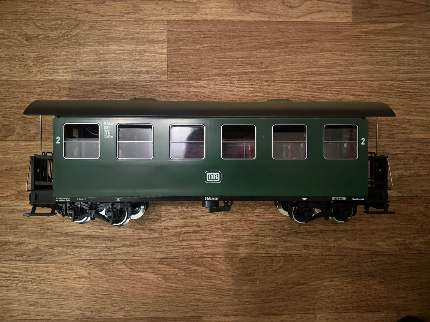 LGB 3070 (G Scale) Deutsche Bahn, 2nd Class Steel Body Bogie Coach with working electric lights.