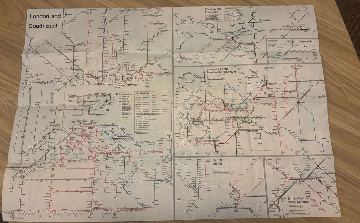 Original British Rail Passenger Network Map from 1986 / 87. X2 in Stock