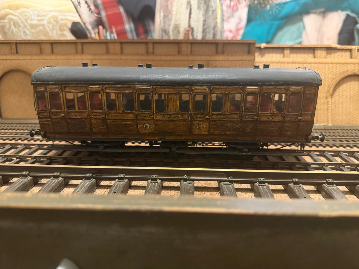 Manufacturer Unknown (O Gauge) Ex E&MR Six Wheel Composite Coach No.56 in work worn Midland & Great Northern Joint Railway Teak.