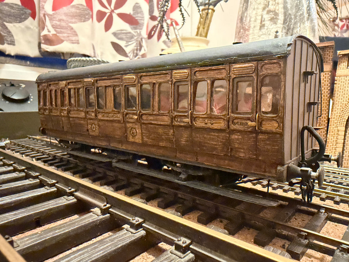 Manufacturer Unknown (O Gauge) Ex E&MR Six Wheel Composite Coach No.56 in work worn Midland & Great Northern Joint Railway Teak. 