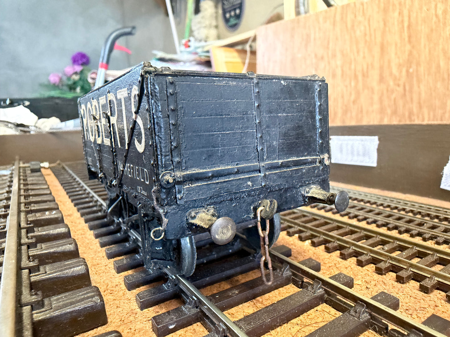 Scratch Built (O Gauge) Charles Roberts & Co Wagon Hire 13T Eight Plank Wagon No.305. In Robert’s Plank with coal load. 