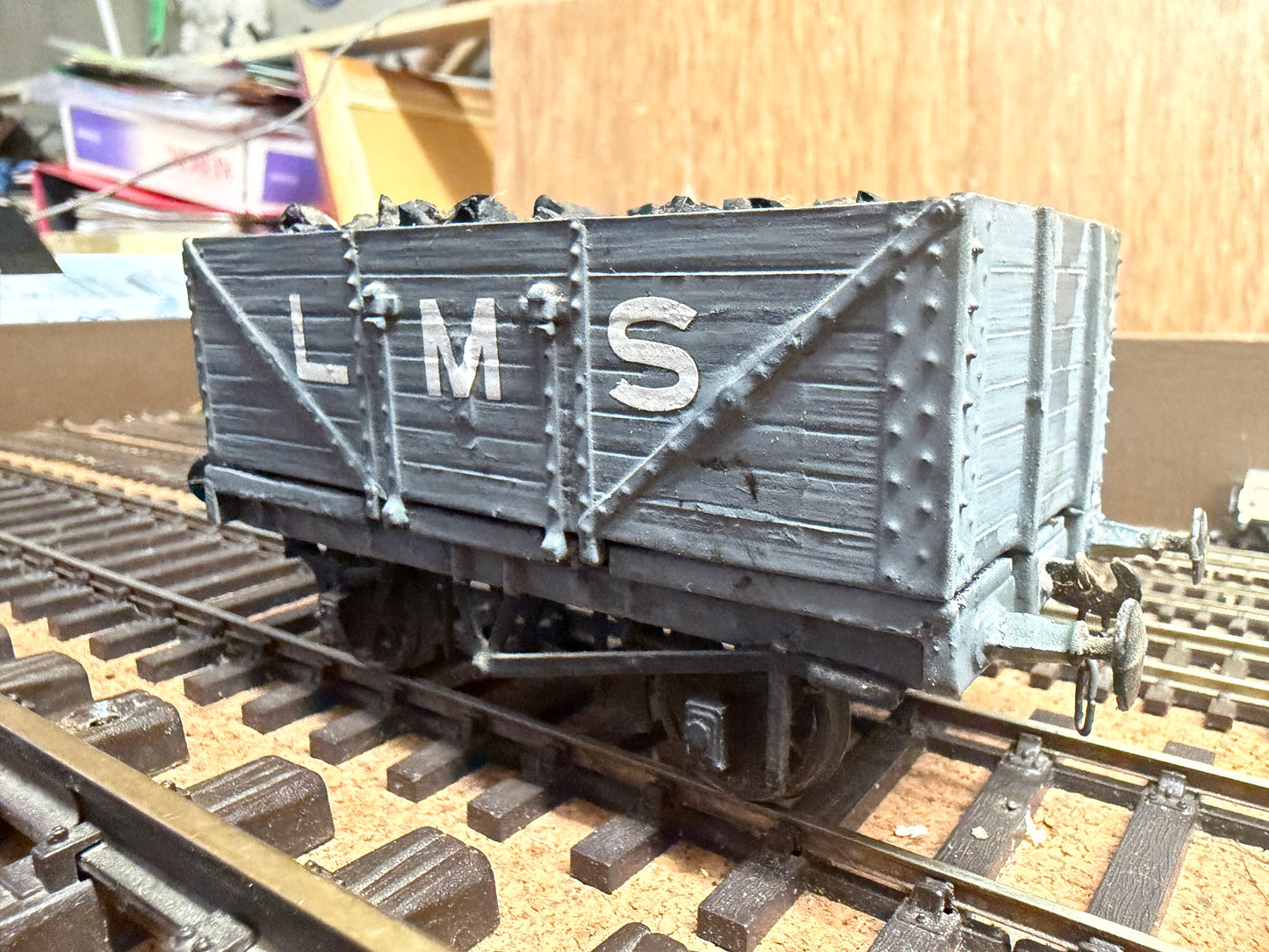 Three Aitch Moulding (O Gauge) London Midland & Scottish Railway Seven Plank Wagon with Coal Load. 