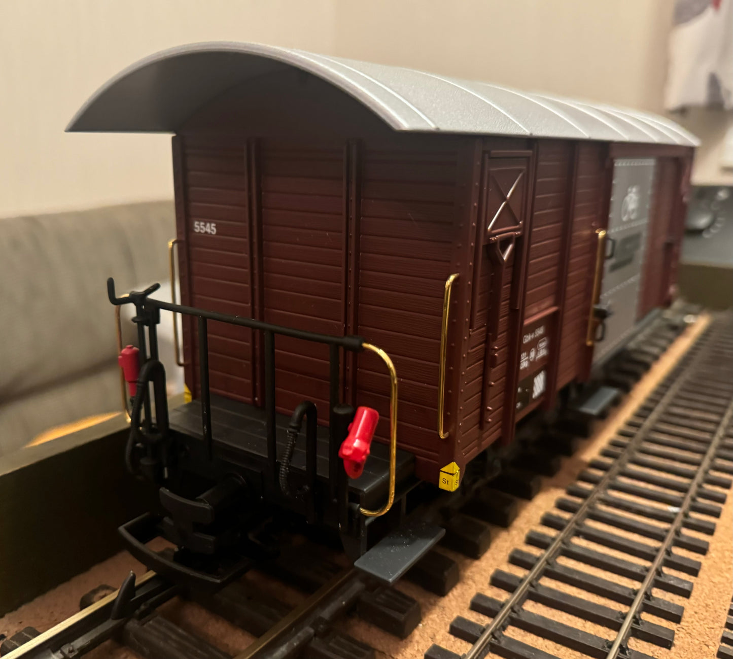 LGB (G Scale) Rhaetian Railway, Luggage and Bicycle Box Car No.5545 in RhB Bauxite.