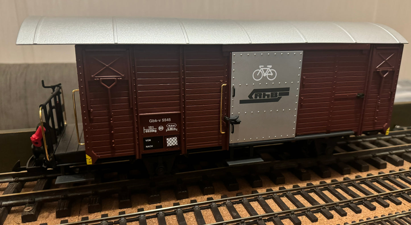 LGB (G Scale) Rhaetian Railway, Luggage and Bicycle Box Car No.5545 in RhB Bauxite.