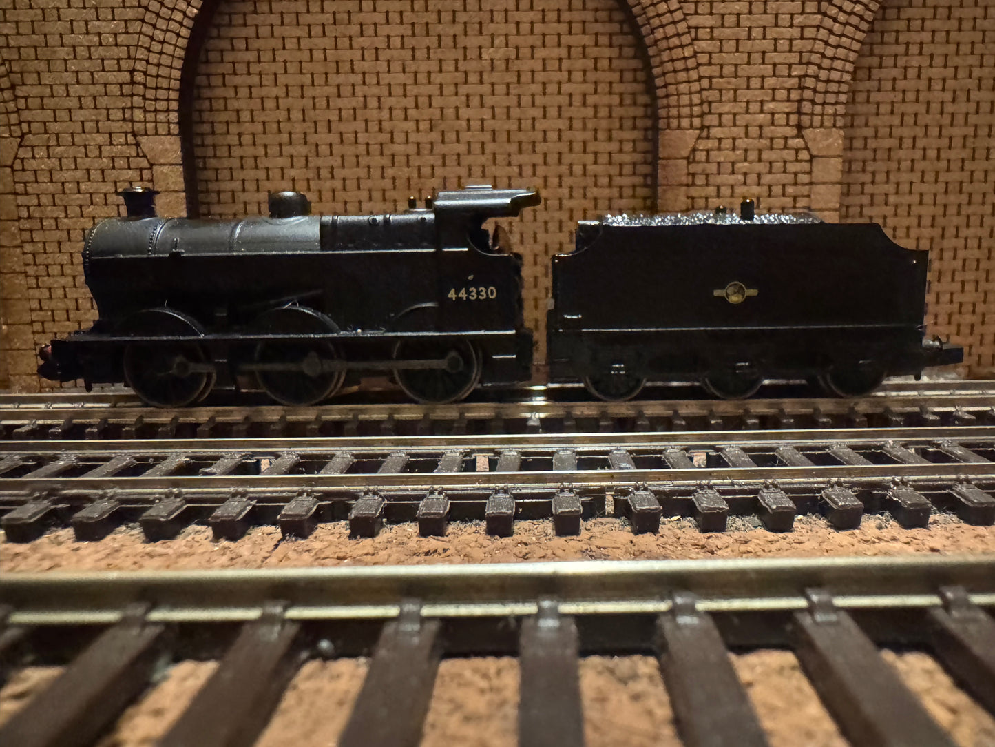 Graham Farish 372-054 (N Gauge) EX LMS ‘Fowler’ 4F No.44330 in unlined British Railways Black. (Shed Code 67A, Crokerhill Depot)
