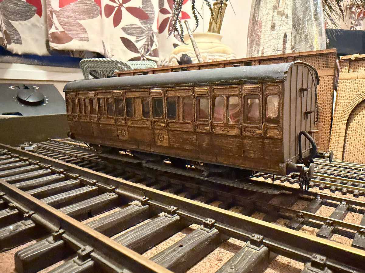 Manufacturer Unknown (O Gauge) Ex E&MR Six Wheel Composite Coach No.56 in work worn Midland & Great Northern Joint Railway Teak. 