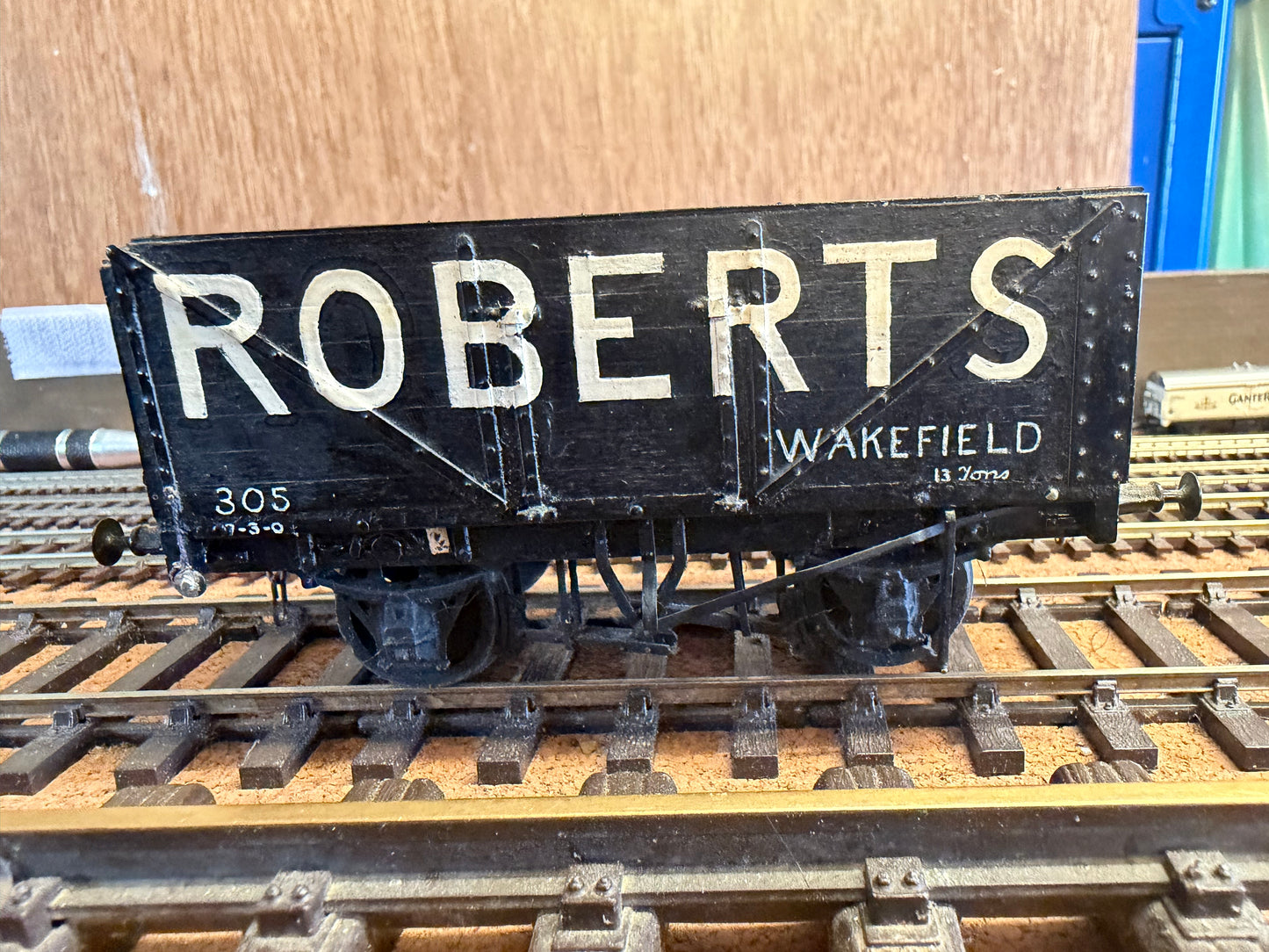 Scratch Built (O Gauge) Charles Roberts & Co Wagon Hire 13T Eight Plank Wagon No.305. In Robert’s Plank with coal load. 