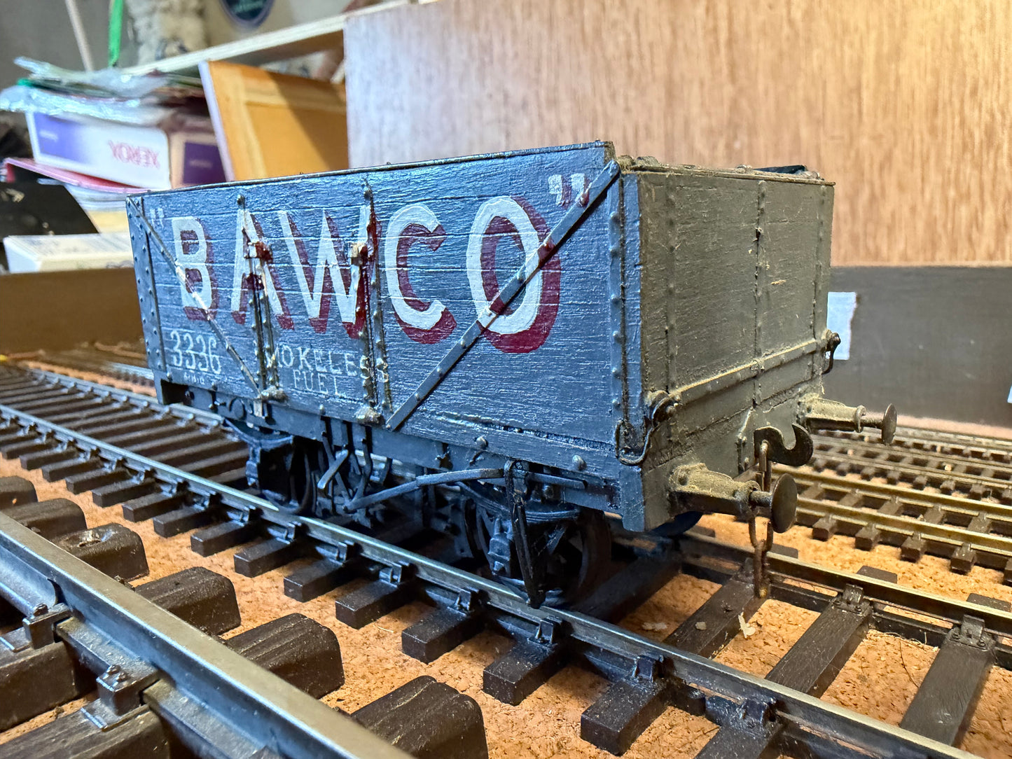 Scratch Built (O Gauge) Bawco Smokeless Fuels Eight Plank Wagon No.3336 
