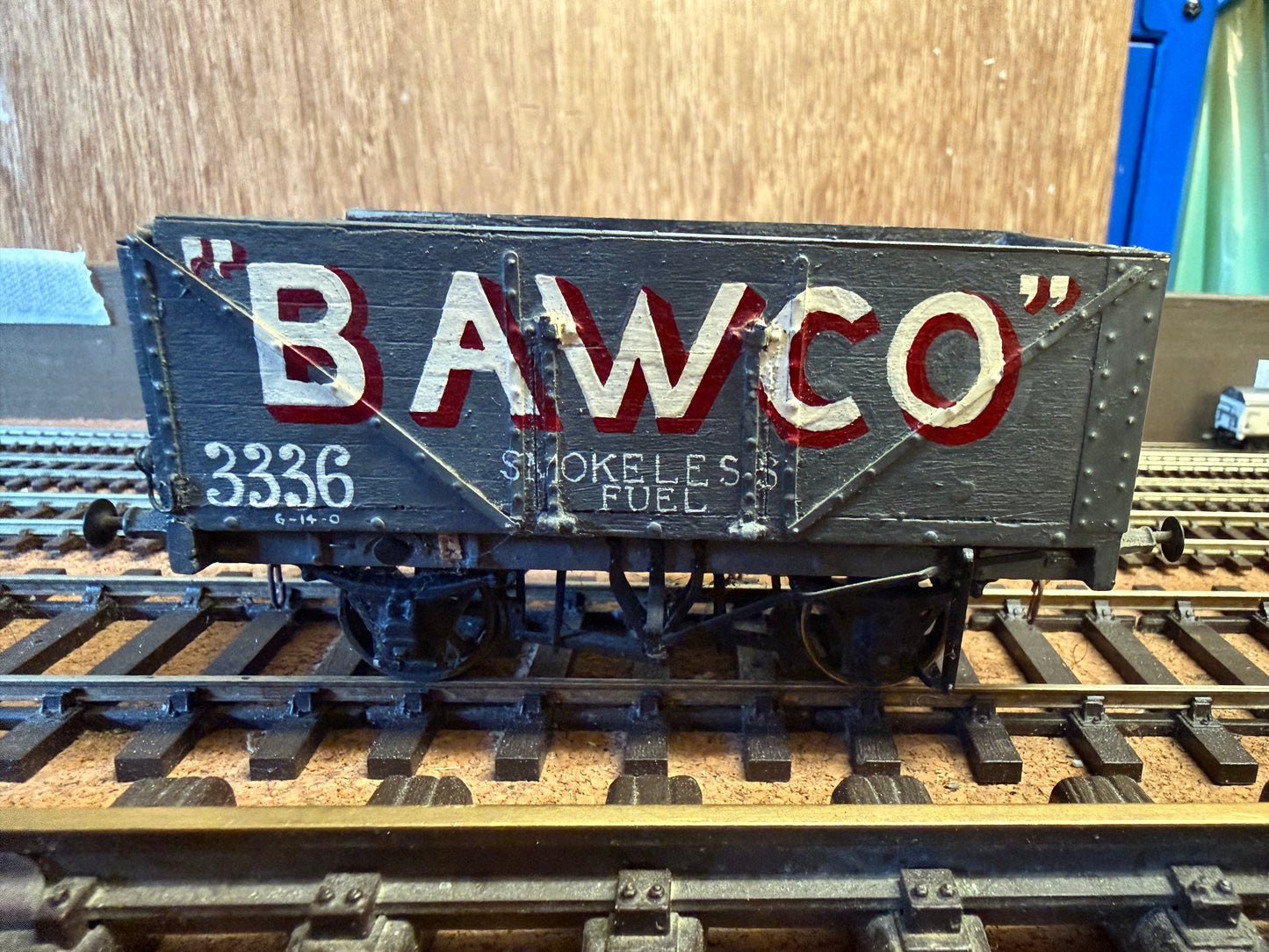 Scratch Built (O Gauge) Bawco Smokeless Fuels Eight Plank Wagon No.3336 