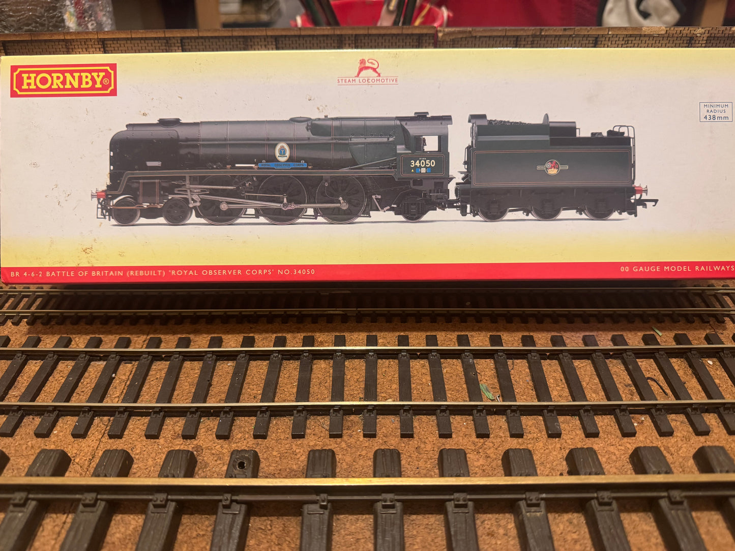 Hornby R3618 (OO) Ex SR, Rebuilt Battle of Britain No.34050 “Royal Observer Corps” in heavily weathered British Railways Green. (Shed Code 70A, Nine Elms) DCC Ready 