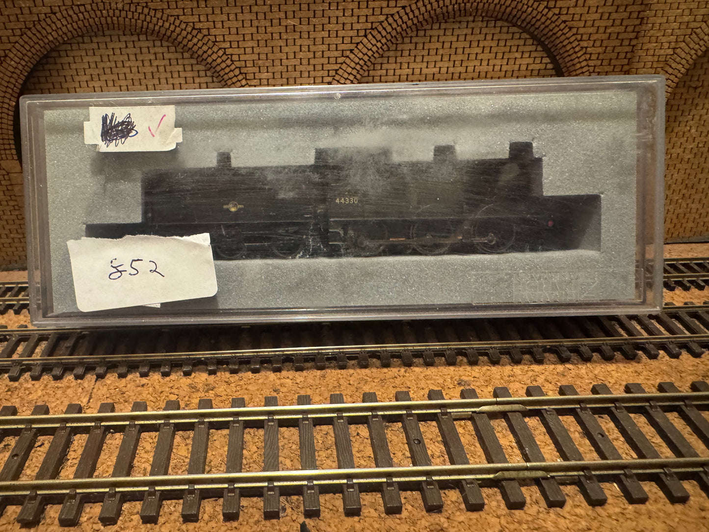 Graham Farish 372-054 (N Gauge) EX LMS ‘Fowler’ 4F No.44330 in unlined British Railways Black. (Shed Code 67A, Crokerhill Depot)