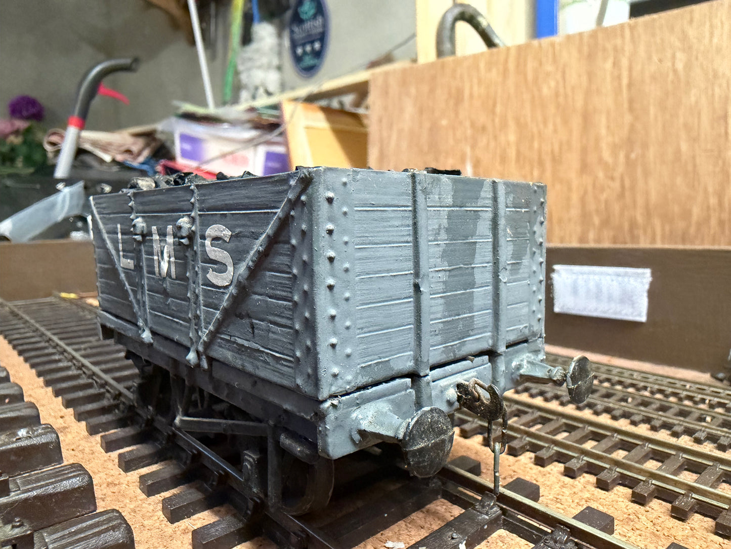 Three Aitch Moulding (O Gauge) London Midland & Scottish Railway Seven Plank Wagon with Coal Load. 
