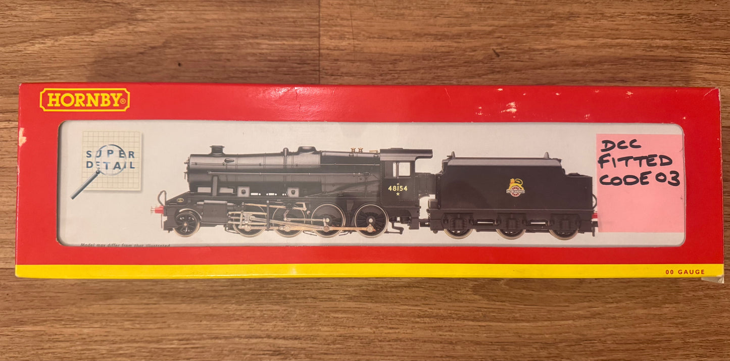 Hornby R2229 (OO) Ex LMS Stainer 8F No.48154 in unlined British Railways Black. (Shed Code 2F, Market Harborough Depot). DCC Fitted 