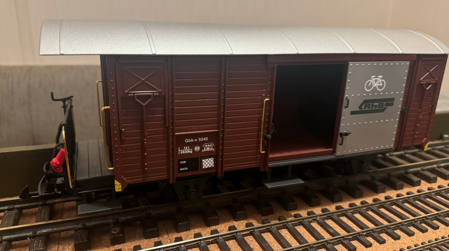 LGB (G Scale) Rhaetian Railway, Luggage and Bicycle Box Car No.5545 in RhB Bauxite.