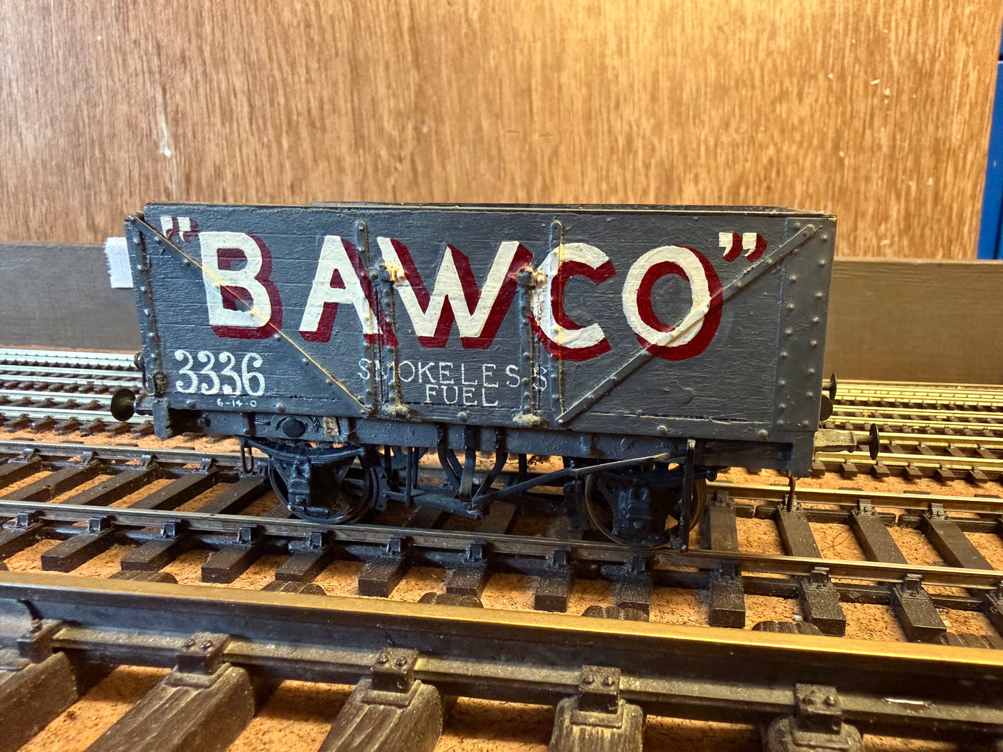 Scratch Built (O Gauge) Bawco Smokeless Fuels Eight Plank Wagon No.3336 