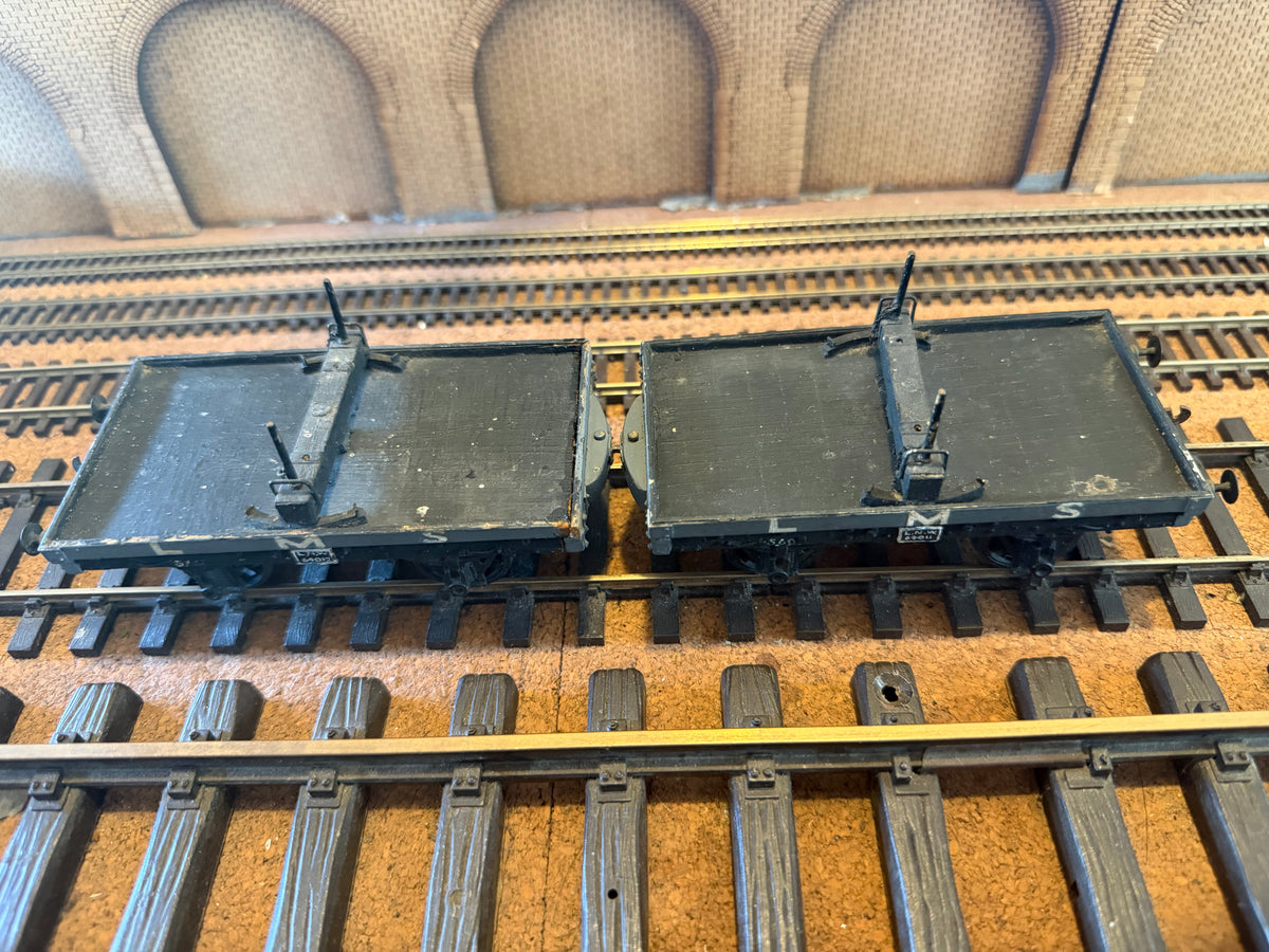 Scratch Built (O Gauge) Ex LNWR Four Wheel Rail Bolster Wagon set No.64011 & 64012 in LMS Grey 