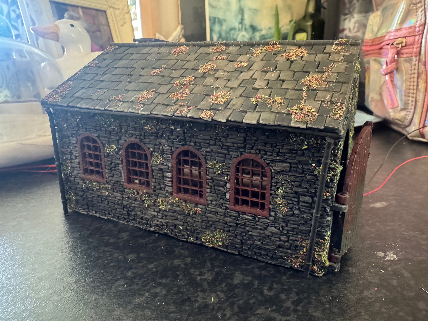 Mark Holcroft Modelworks (OO9) Single Line Loco Shed with Working Fire place and interior lighting.