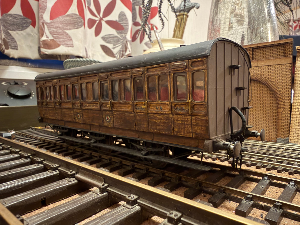 Manufacturer Unknown (O Gauge) Ex E&MR Six Wheel Composite Coach No.56 in work worn Midland & Great Northern Joint Railway Teak. 