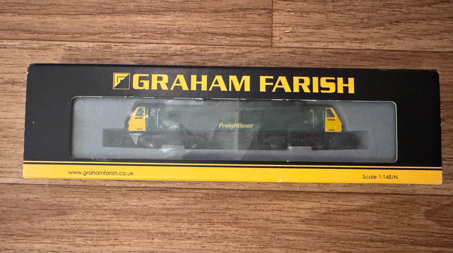 Graham Farish 371-777 (N Gauge) Ex BR Class 90, No.90046 in Freightliner Green & Yellow. DCC Fitted.
