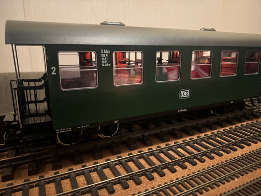 LGB 3070 (G Scale) Deutsche Bahn, 2nd Class Steel Body Bogie Coach with working electric lights.