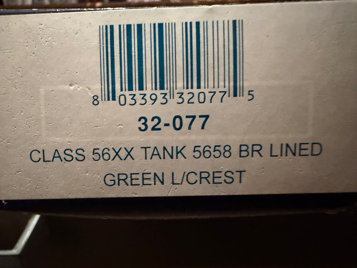 Bachmann 32-077 (OO) Ex GWR 56xx ‘Taff Tank’ No.5658 in British Railways Western Region Lined Green (Shed code, Tyseley Depot) 