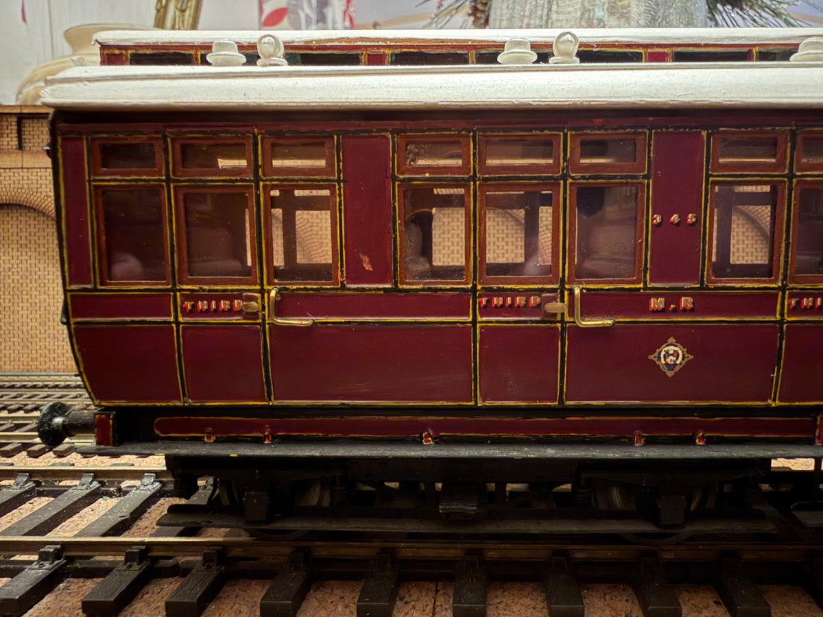 Midland Carriage Works J114 (O Gauge) Midland Railway, 47ft Bogie Clerestory, Lavatory Third No.345 in MR Crimson Lake 